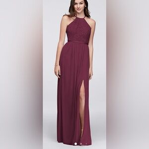 David’s Bridal wine long formal bridesmaid dress size 2